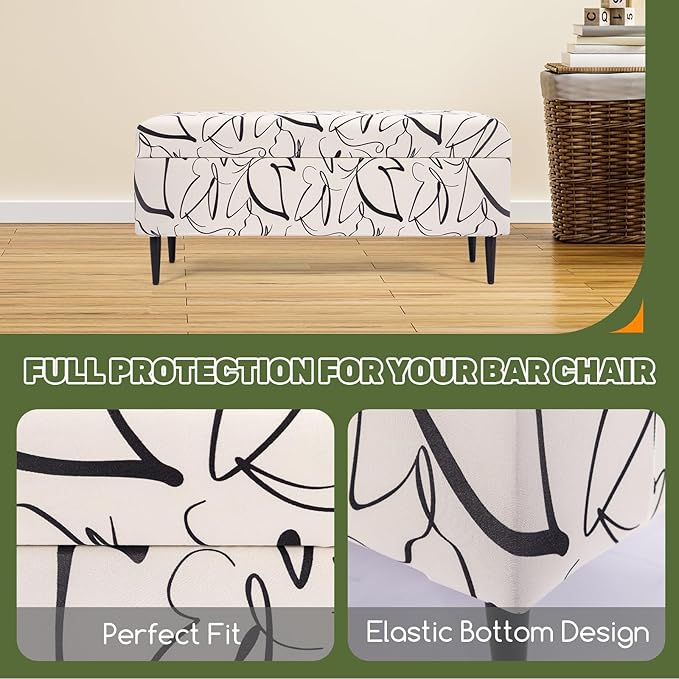 FUANGUI Ottoman Cover Stretch Storage Ottoman Bench Slipcover Printed Folding Storage Bench Ottoman Cover Footrest Stool Slipcover Footstool Protector Cover with Elastic Bottom, Large,84