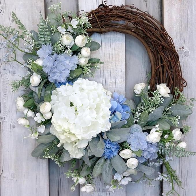 GREENTIME 13” Artificial Hydrangea Flowers Faux Hydrangea Bouquet with 7 Head 3.15” Tiny Hydrangea for Vase Wedding Bouquet Home Decor DIY Baby Shower Centerpieces Tables Decoration(White)
