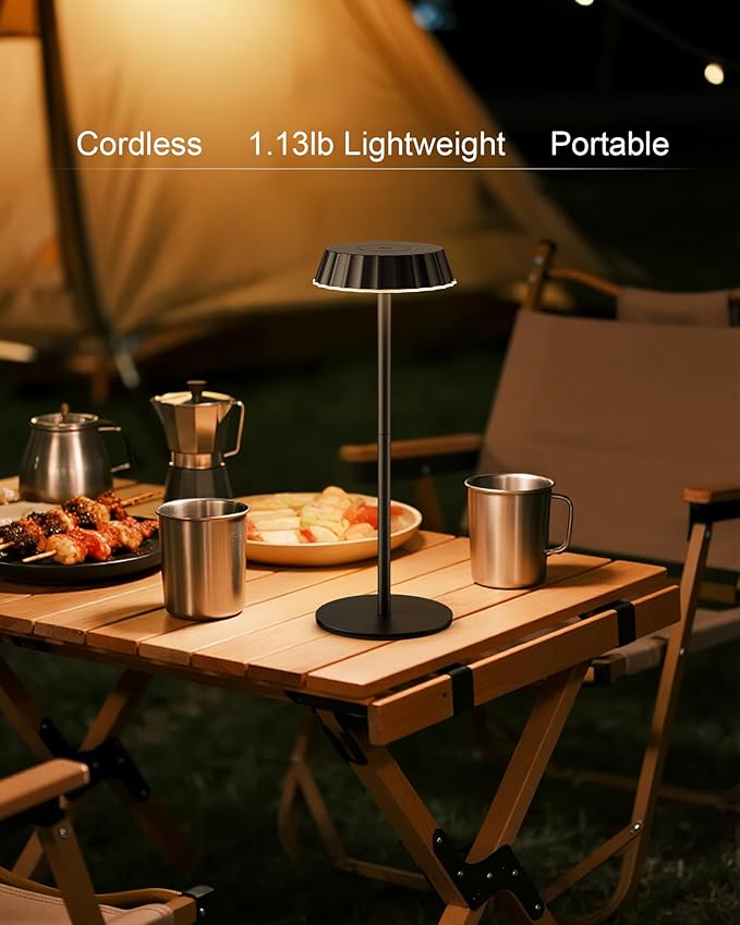 EppieBasic Cordless Table Lamp Rechargeable: 18W Fast Charging Dimmable Lamp - 5000mAh Battery Operated Portable Metal Table Light for Restaurant Patio Outdoor