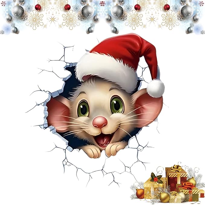 Christmas Creative Wall Sticker, 6 Pack 3D Santa Claus Christmas Wall Stickers, Funny Broken Wall Design Holiday Decals, Removable Peel & Stick Reusable for Door, Window & Refrigerator Decor (D, 1Pcs)