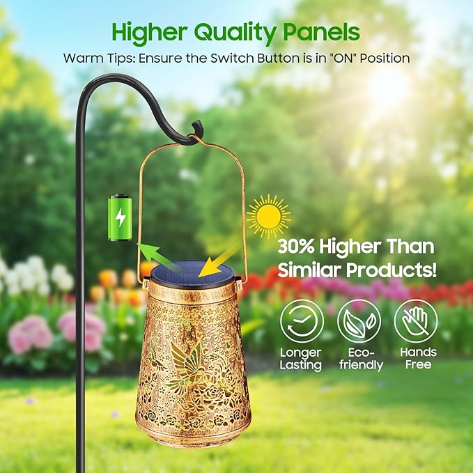 4 Pack Solar Lanterns Outdoor Waterproof Birthday Gifts for Women Mom Grandma, Hollowed-Out Metal Hummingbird Hanging Solar Lantern Lights Outdoor Decor, 2 Modes Lights Decor for Yard, Patio