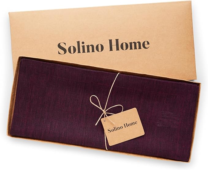 Solino Home Linen Short Table Runner 60 Inches - Athena, 100% Pure Linen Chambray Burgundy Table Runner 14 x 60 Inch Ideal for Dresser and Coffee Tables - Valentines