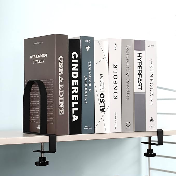 Metal Book Ends for Shelves - Heavy Duty Adjustable Bookends Clamped Metal Book Organizer Storage Holders, Non-Skid Bookends Stoppers