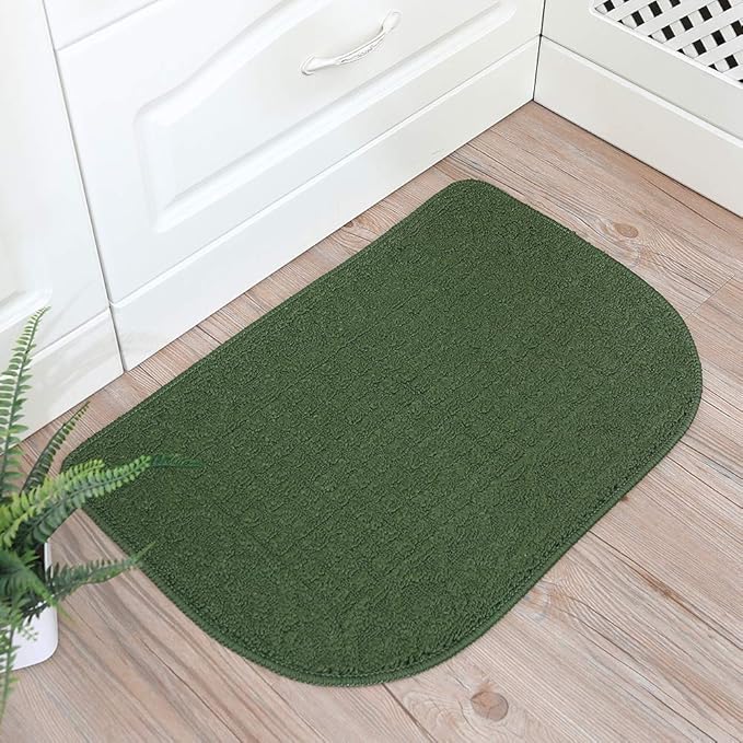 COSY HOMEER 27X18 Inch Anti Fatigue Kitchen Rug Mats are Made of 100% Polypropylene Half Round Rug Cushion Specialized in Anti Slippery and Machine Washable (Green 2pcs)