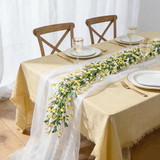 Artgar Flower Garland 6Ft Spring/Summer Garland Floral Garlands for Mantle All Year Round Paper Garlands Decor for Indoor Outdoor Home Wedding Arch Porch Stair Backdrop Year Round Decor (Yellow)