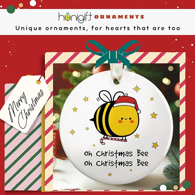 Bee Ornaments - Bee Ornaments for Christmas Tree - Cute Animals Christmas Ornament - Gifts for Bees Lovers, Bees Themed Gifts - Ceramic Ornament 2025