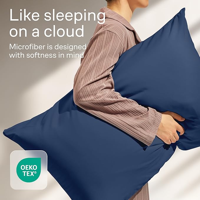 Ultra Soft Pillow Protectors with Zipper Queen Size - Set of 4 Breathable Pillow Covers - 100% Protection Against Stains, Dust & Dirt - Machine Washable (Navy Blue)