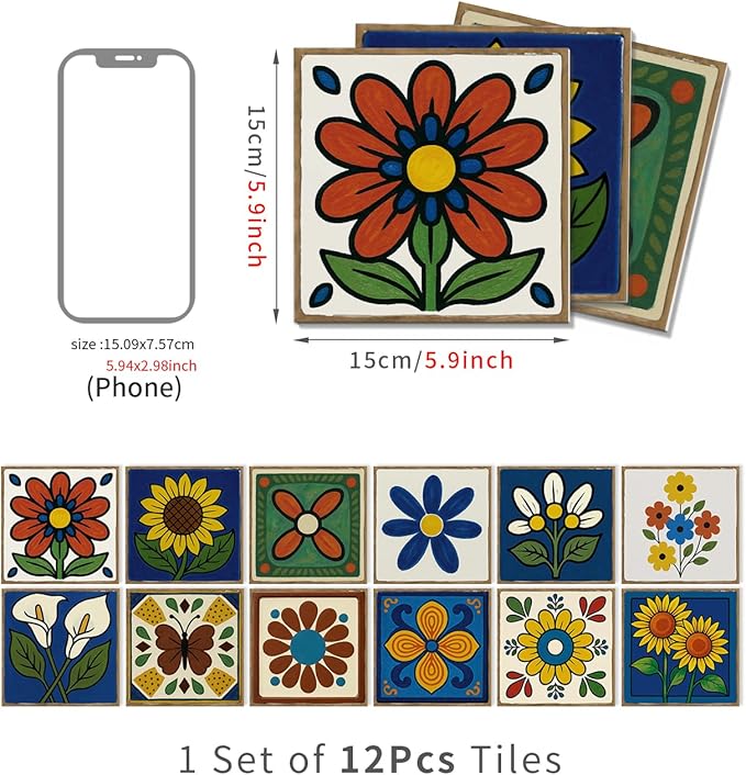 24Pcs Peel and Stick Backsplash Tile Stickers 5.9x5.9 Inch, Waterproof Removable Self-Adhesive Wall Decals for Kitchen, Bathroom