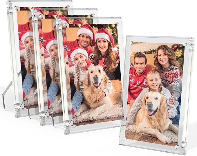 NIUBEE 4x6 Picture Frame, Acrylic Clear Photo Frame with Magnets for Tabletop Display, 4 Pack