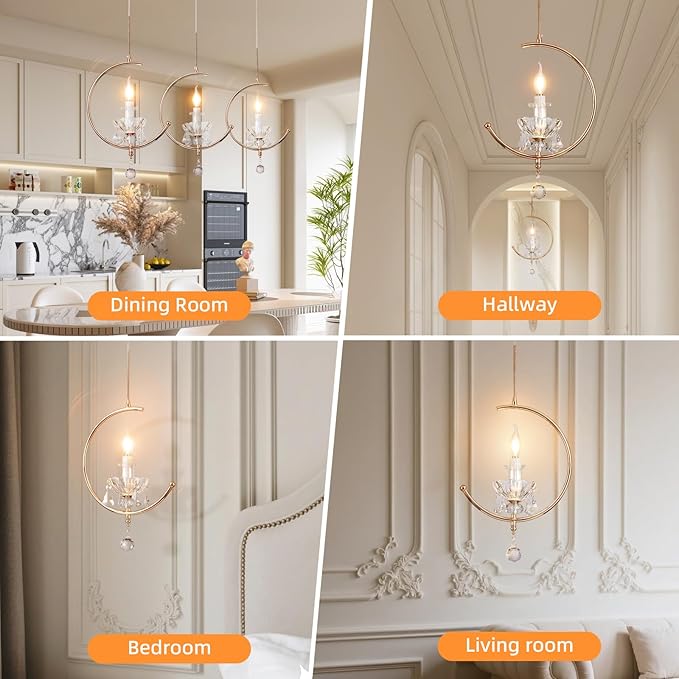 Modern Pendant Lights Kitchen Island : K9 Crystal Candle Pendant Light Fixture - 1 E12 Bulb Vintage Lighting Chandeliers for Dining Room Bathroom Bedroom Living Room Entryway