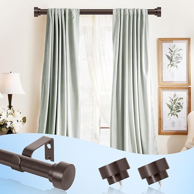 2 Pack Bronze Curtain Rods for Windows 30 to 42 Inch(2.5-3.5ft), 1 Inch Diameter Heavy Duty Curtain Rods, Adjustable Curtains Rod, Modern Decorative Drapery Rod, 30-42" Brown