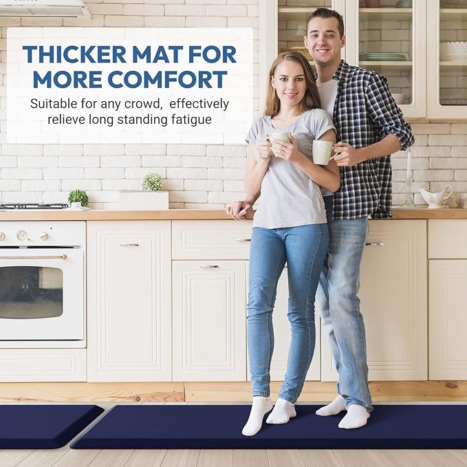 4/5 Inch Thick Kitchen Mat - Cushioned Anti Fatigue Mats for Kitchen Floor - Easy to Clean, Waterproof, Non-Slip Kitchen Rug for Sink, Office, Kitchen (22''x72'' Blue)