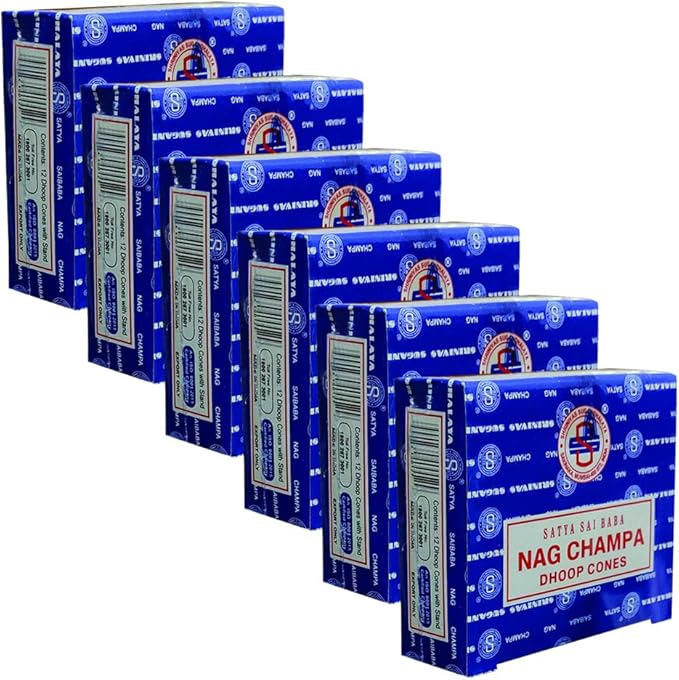 TRUMIRI Incense Cone Holder Bundle with Satya Sai Baba Nagchampa Incense Dhoop Cones - Pack of 6 (Approx 72 Cones)