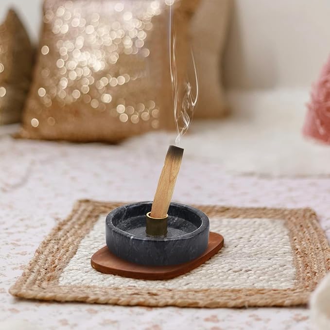 Handmade Natural Marble Incense Holder for Sticks and Cones-with 9 Holes,Multi-Functional Incense Burner Holder for Incense Sticks and Cones,Perfect Home Decor(Black Marble, 4.7inch