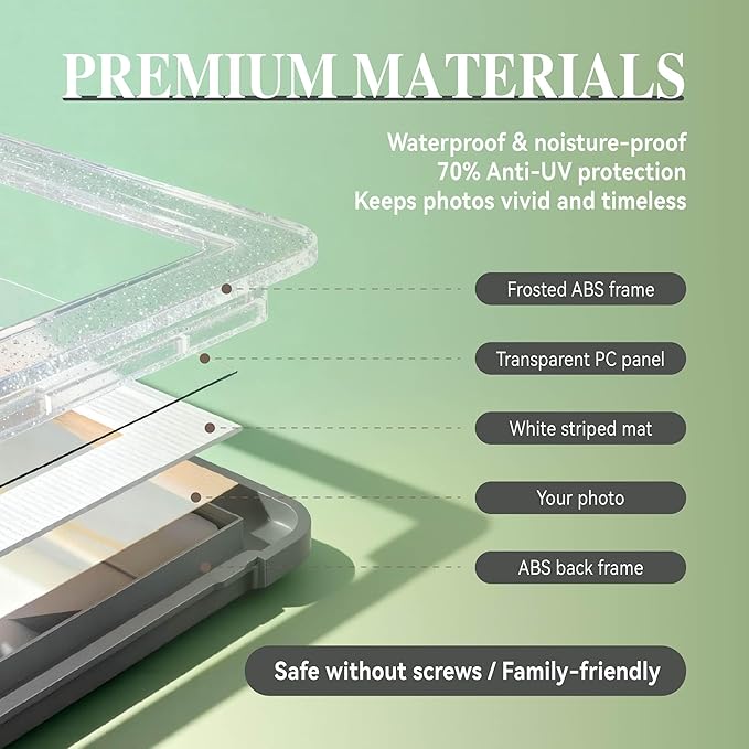 5x7 Picture Frame, Clear Acrylic Photo Frame with White Mat for 4x6 Photos, One-Piece Shatterproof Tool-Free Design, UV-Resistant Waterproof Tabletop Frame for Home Office Decor with 10-Year Warranty