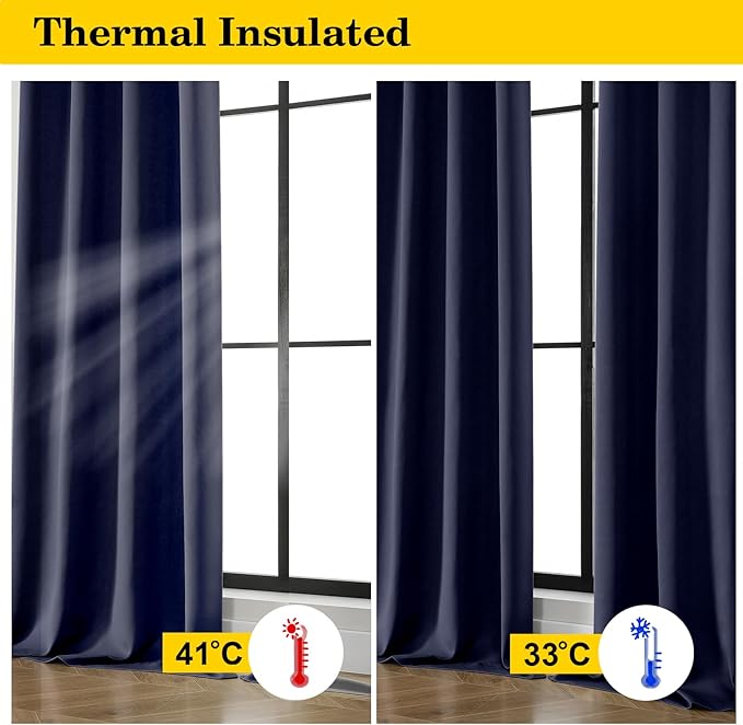 Navy Blue Blackout Curtains 84 Inches Long 2 Panels Set, Soft Solid Thermal Insulated Room Darkening Curtains for Bedroom Living Room, Rod Pocket Drape, Navy Blue, Each 40" Wx84 L