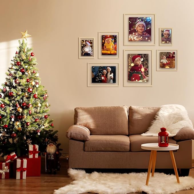 Egofine 12x12 Floating Frames Set of 2, Double Plexiglass Picture Frame, Made of Solid Wood Display Any Size Photos up to 12x12, Wall Mount or Tabletop Standing, Light Grey