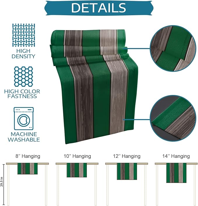 Vandarllin Table Runners 14X48 Inches Long, Forest Green Brown,Cotton Linen Farmhouse Retro Rustic Barn Wood Texture Tablecloths Non-Slip Party Table Decorations for Kitchen,Home,Dining,Outdoor,