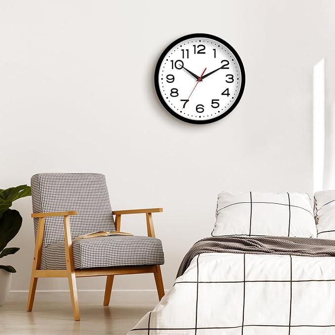 Wall Clock 12 Inch Silent Non-Ticking Modern Clock Battery Operated Classic Simple Minimalist Analog Decorative for Kitchen, Living Room,Office, Bedroom, Bathroom (Black)