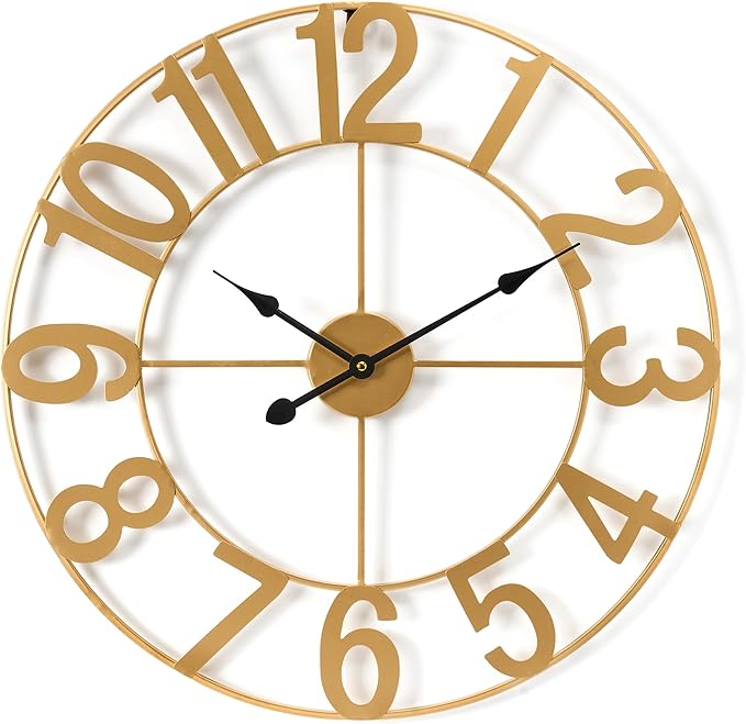 Sorbus Gold Metal Wall Clock - 16 inch Decorative Analog Wall Clock for Living Room, Kitchen - Battery Operated