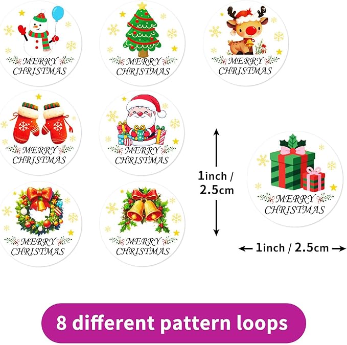 Christmas Sticker Roll - 500 Pieces 2.5x2.5cm Water Resistant Holiday Stickers, Easy Peel and Stick Decals | Handicrafts Envelopes Cards Bread Bags Wall Decor DIY Party Greetings Kids Adults