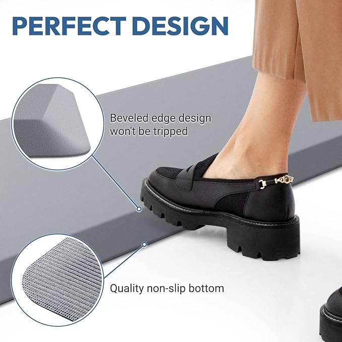 4/5 Inch Thick Kitchen Mat - Cushioned Anti Fatigue Mats for Kitchen Floor - Easy to Clean, Waterproof, Non-Slip Kitchen Rug for Sink, Office, Kitchen (17''x60'' Grey)