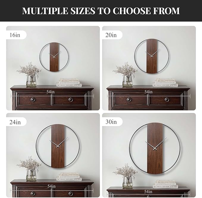 Wall Clock Decorative Modern Minimalist Wall Clocks for Living Room Decor, 20 Inch Silent Non Ticking Battery Operated Rustic Big Clock with Walnut Dial for Bedroom, Kitchen, Farmhouse, Office