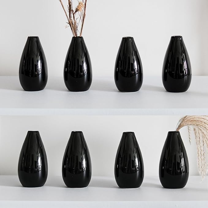 Modern Black Small Ceramic Vase Set of 16 for Living Room Bedroom 4.13'' Minimalist Fresh Flower Vases for Home Decor Office Fireplace Centerpieces Nordic Style Gift for Fake Plant 16 Pack