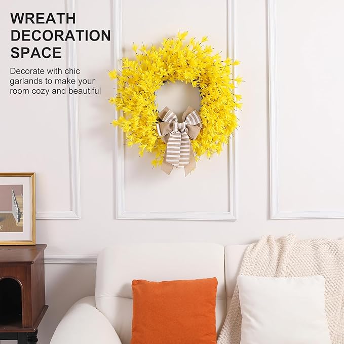 26 Inch Spring Wreaths for Front Door Large Forsythia Floral Summer Door Wreath Outdoor All Season Wild Wreath for Easter Valentines Home Living Room Porch Yard Window Farmhouse Decor (Yellow)