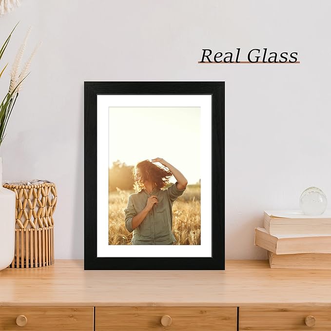iRahmen 10x14 Picture Frame Set of 4 with Tempered Glass, Display 8x12 Picture with Mat or 10 x 14 Without Mat, Mixed Color Wood Photo Frames for Wall Mounting