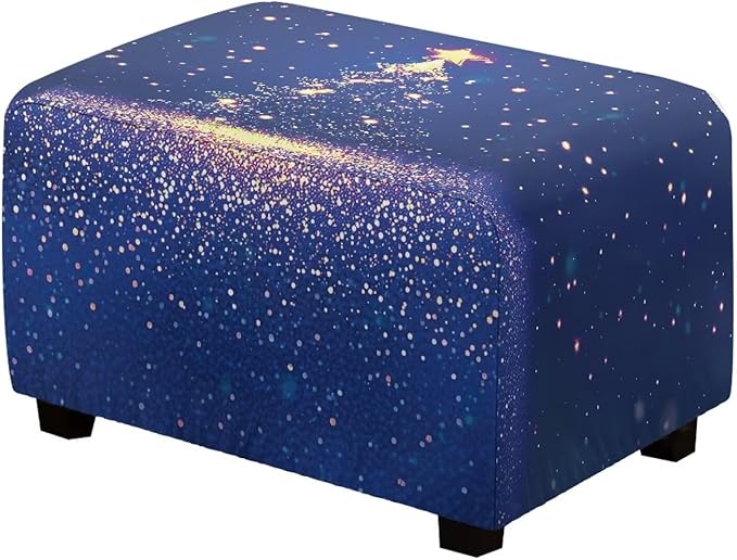 Blue Christmas Tree Ottoman Cover Rectangular Ultra Soft Stretch Ottoman Slipcover Easy Install Rectangle Storage Footstool Covers Furniture Protector for Living Room Decor Size L
