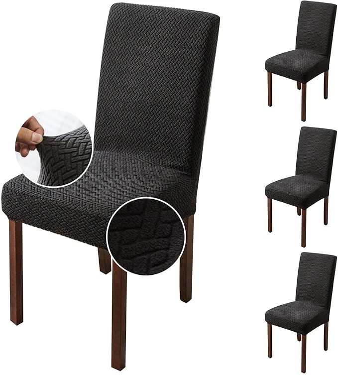 Genina Chair Covers for Dining Room Set of 4 Dining Chair Cover Stretch Kitchen Parsons Chair Covers,Black