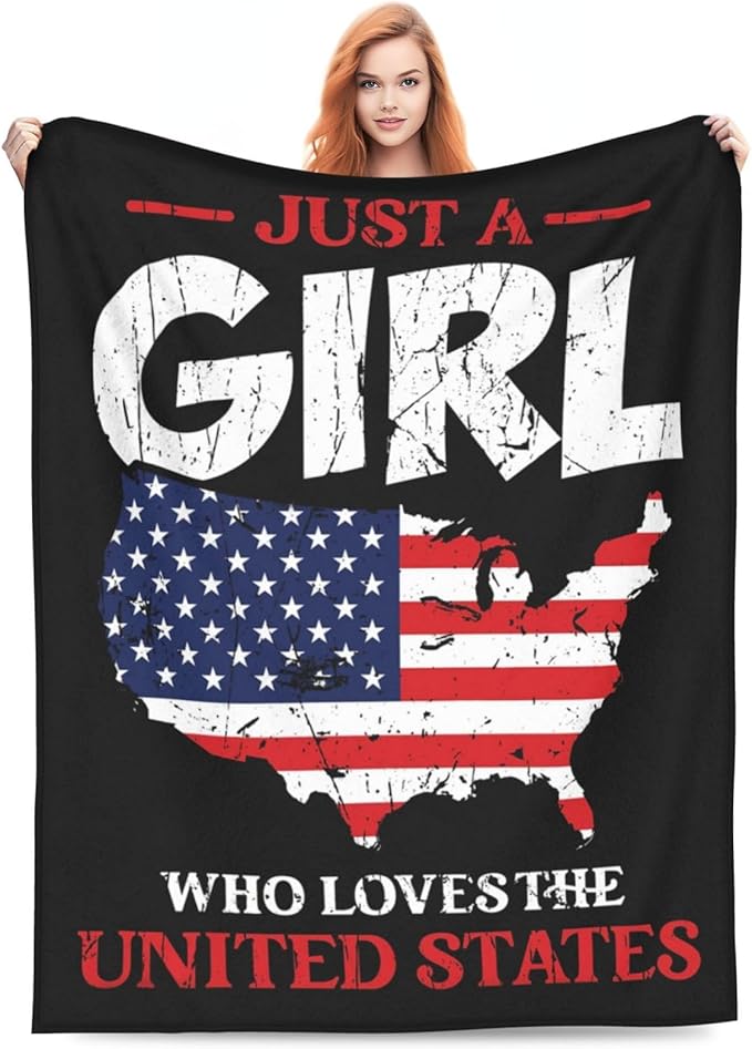 American Girl Throw Blanket Just A Girl Who Loves United States Decor Blanket Super Cozy Plush Lightweight Soft Plush Flannel Fleece Blanket Gifts for Girls Boys Kids Women for Sofa Bed Couch 60"X80"