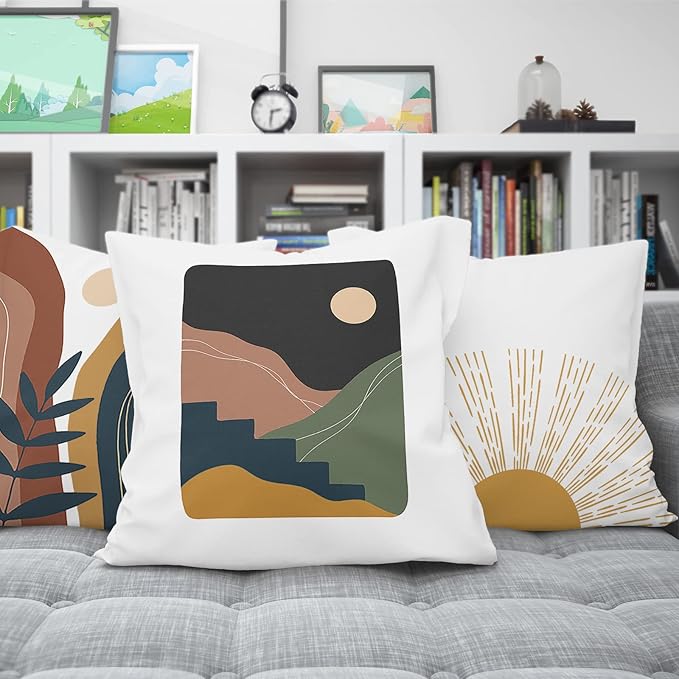 COMMINY Abstract Boho Pillow Covers 18x18 Set of 6,Rustic Sunset Leaves Throw Pillow Cover,Minimalist Modern Pillow Case for Couch Sofa Room Home Decor