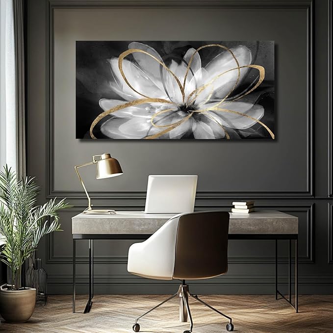 SOUGUAN Wall Art for Bedroom Black and White Flower Picture Artwork Botanical Decorations for Living Room Kitchen Dining Room Office 20x40 Inch