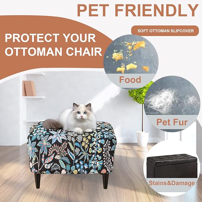 Eco-Ancheng Stretch Ottoman Cover Rectangular Storage Ottoman Slipcover Footrest Stool Covers Ottoman Slipcovers for Foot Stool with Nonslip Elastic Bottom (14,Large)