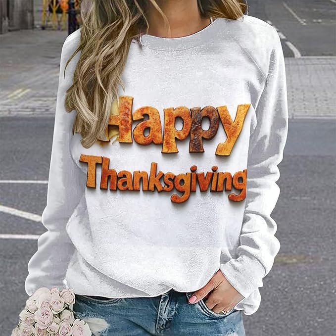 Thanksgiving Sweatshirt for Women Crewneck Pullover Casual Graphic Long Sleeve Shirts Sweater