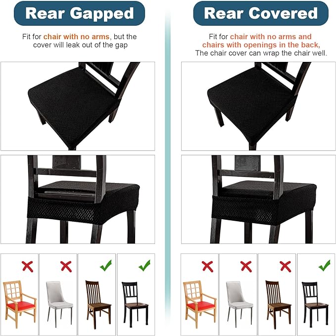Genina Waterproof Seat Covers for Dining Room Chair Covers Waterproof Dining Chair Covers (4 PCS-Rear-gapped, Black)