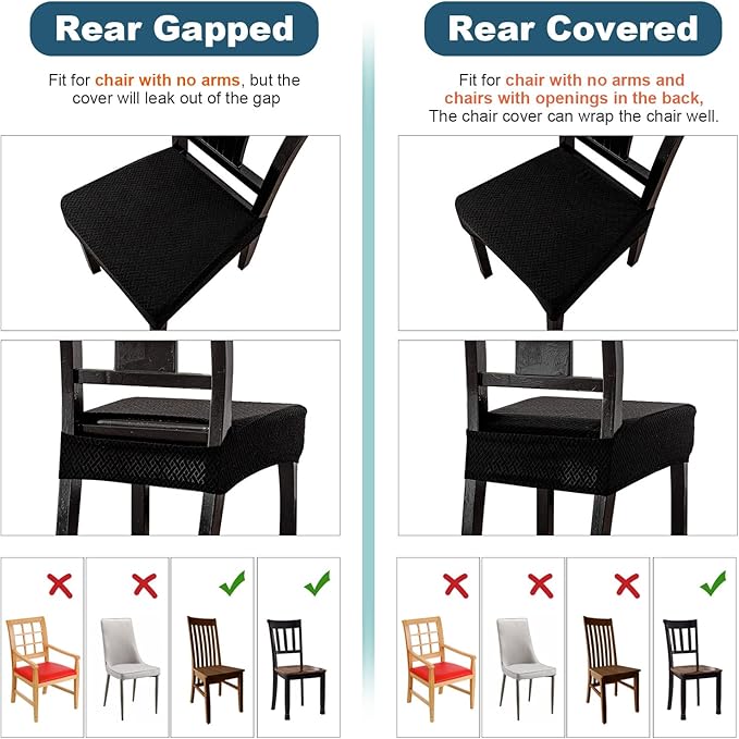 Genina Waterproof Seat Covers for Dining Room Chair Covers Waterproof Dining Chair Covers (2 PCS-Rear-gapped, Black)