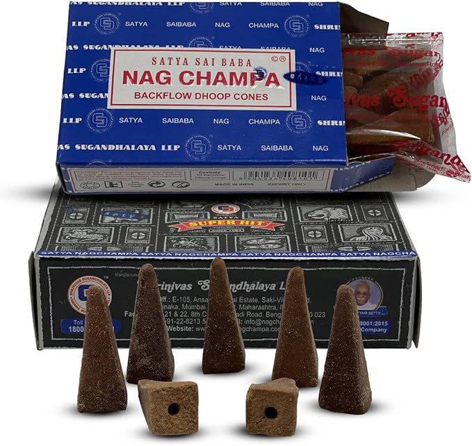 Nag Champa Super Hit Backflow Incense Cones for Waterfall Aromatic Smoke Fountain Haze Falls and Mat Bundle - Pack of 3+3