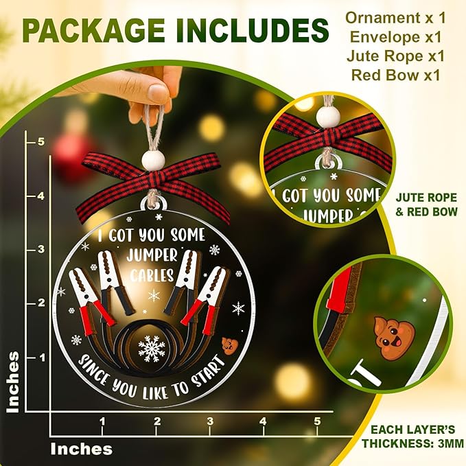 I Got You Some Jumper Cables Ornament 2025- White Elephant for Coworkers, Friends -Sarcastic Christmas Ornaments Gag Gifts - Ugly Ornament Exchange - Funny Ornaments for Christmas Tree