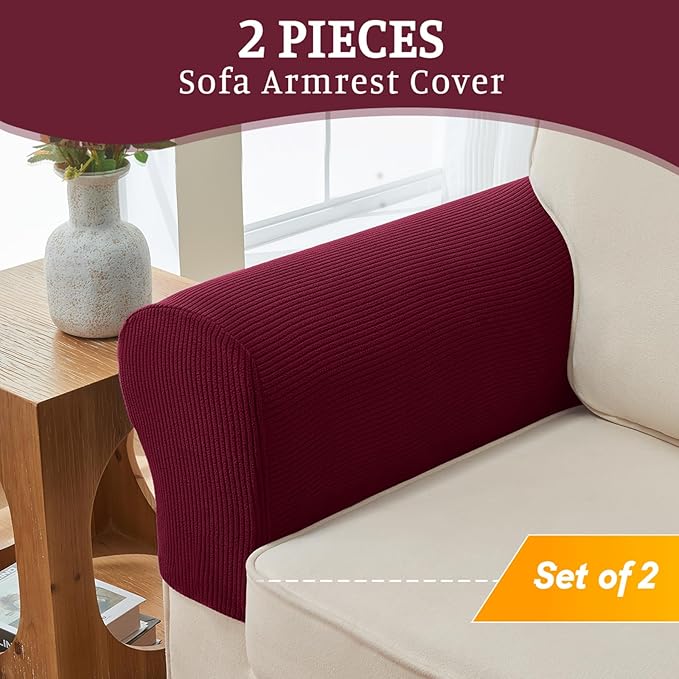 Sectional Couch Covers for Sofa Cushion L Shaped Couch Cover Washable Soft Couch Cushion Covers Stretch Sofa Slipcovers(2-Piece for Sofa Armrest Cover, Burgundy)