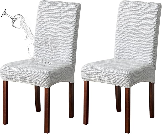 Genina Waterproof Chair Covers for Dining Room Kitchen Chair Covers Parson Dining Chair Slipcover (White, 2 PCS)