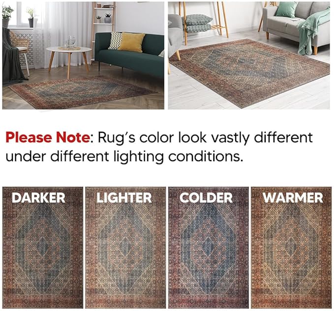 Keen Home Design 3x5 Rug - Machine Washable Entry Rug with Non-Slip Backing, Ideal for Enteryway, Kitchen, Bathroom, Laundry Room - Vintage, Easy Clean, Durable, Low Pile Rug - (3' x 5')