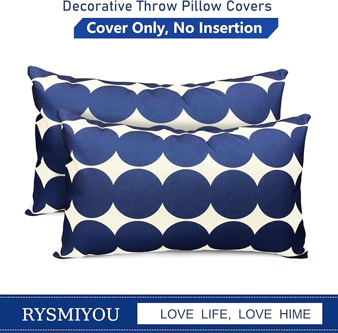 Decorative Throw Pillow Covers Set of 2 Blue Fashion Polka dot Pillow Covers 12x20 Inch Throw Pillow Cover Linen Pillowcase Farmhouse Outdoor Pillow Covers for Couch Sofa Living Room