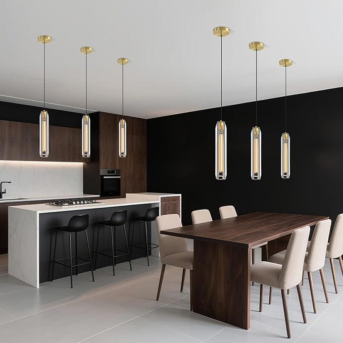 Modern K9 Crystal Pendant Light 2 Pack,14.95'' Clear and Gold Island Pendant Lights,Kitchen Crystal Light Pendant,Bar Pendant Lights,for Kitchen Dining Bathroom Bedroom