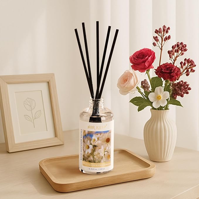 Airkeep Reed Diffuser Oil Refill with Diffuser Sticks, 6.76 Fl Oz(200ml) Chamomile Wood Scented Oils, Aroma Therapy, Home Fragrance & Air Freshener, Office Décor, Decoration