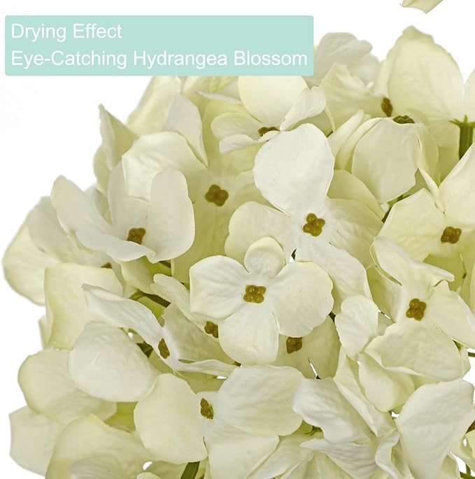 White Hydrangea Artificial Flowers, 19.6in Dried Textured Silk Hydrangea Flowers With Stems 3 Pcs Fake White Flower Faux Floral Stems Artificial Flower Bulk for Table Centerpieces Wedding Home Decor