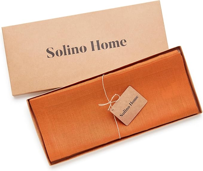 Solino Home Linen Pumpkin Table Runner 120 Inches Long - 100% Pure Linen 14 x 120 Inch Table Runner for Dining - Fete