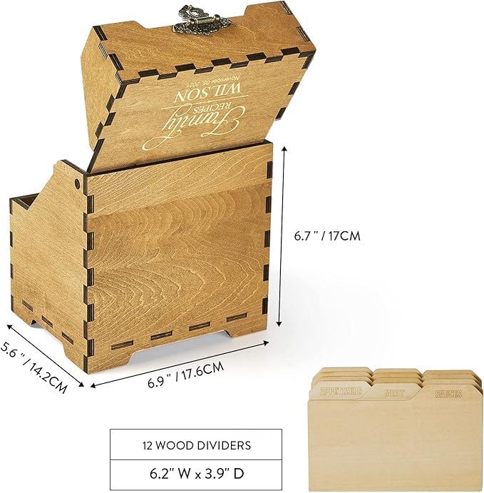 AW BRIDAL Personalized Wood Recipe Box with 12 Dividers, Recipe Holder Organizer for 4x6 Recipe Cards, Gifts for Wedding Anniversary HouseWarming//DK2201CPP31//
